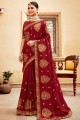 Vichitra Silk Designer Embroidery,Stone Work Maroon saree with Blouse