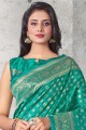 Lichi Silk Teal South indian saree in Wevon Self Jari Designer