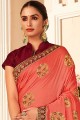 Peach P.C.Vichitra Silk saree with Heavy Butta Embroidery,Stone Work