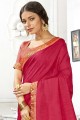 Pink Swarovski Butta Designer saree in Vichitra Silk
