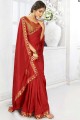 Red saree with Swarovski Butta Designer Vichitra Silk