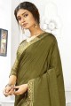 Swarovski Butta Designer Vichitra Silk Green saree Blouse