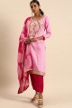 Pink Glass Cotton Embroidery Work salwar kameez with Fancy Dupatta