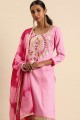 Pink Glass Cotton Embroidery Work salwar kameez with Fancy Dupatta