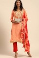 Peach salwar kameez in Glass Cotton with Embroidery Work