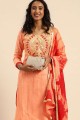 Peach salwar kameez in Glass Cotton with Embroidery Work