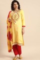Yellow Glass Cotton salwar kameez with Embroidery Work