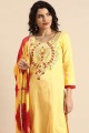 Yellow Glass Cotton salwar kameez with Embroidery Work