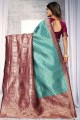 Weaving Jacquard Rich Pallu Designer Banarasi Silk Banarasi Saree in Blue with Blouse