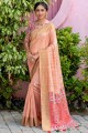 Tussar Silk Peach South indian saree in Wevon Multy Color Pallu Designer