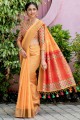 Wevon Multy Color Pallu Designer Tussar Silk Yellow South indian saree Blouse