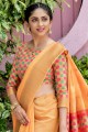 Wevon Multy Color Pallu Designer Tussar Silk Yellow South indian saree Blouse
