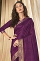 Vichitra Silk Sarovski Butta Designer Purple saree with Blouse