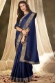 Sarovski Butta Designer Vichitra Silk saree in Bluewith Blouse