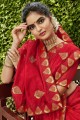 Designer Jari Embroidery Work saree in Red Vichitra Silk