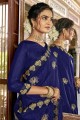Blue saree with Designer Jari Embroidery Work Vichitra Silk