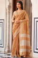 Linen Wevon Designer,Embroidery Work Orange saree with Blouse
