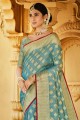 saree in Blue Silk with Designer Weaving Work