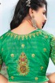 Designer Blouse With Belt Work Moss Chiffon saree in Fawnwith Blouse