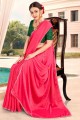 Stone Work,Embroidery Blouse Satin saree in Pink with Blouse