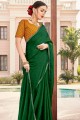 Stone Work,Embroidery Blouse Satin saree in Green