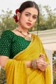 saree in Yellow Satin with Stone Work,Embroidery Blouse 