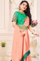 Peach saree in Satin Chiffon with Designer Work Blouse With Belt