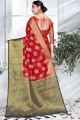 Heavy Weaving Designer Work Organza saree in Red with Blouse