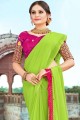 Parrot saree with Mirror,Embroidery Work Georgette