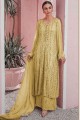 Yellow Faux Georgette Designer Heavy Embroidery Work pakistani palazzo suit with Chiffon Dupatta