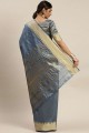 Grey Assam Silk Weaving Designer saree with Blouse