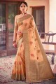 Peach Heavy Wevon Designer saree in Soft Cotton