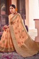 Peach Heavy Wevon Designer saree in Soft Cotton