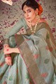 saree in Grey Soft Cotton with Heavy Wevon Designer