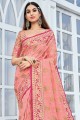Pink saree with Designer Weaving Jari Work Cotton Handloom