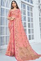 Pink saree with Designer Weaving Jari Work Cotton Handloom
