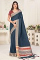 Blue Linen Wevon Designer saree with Blouse