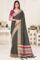 Linen saree in Black with Wevon Designer