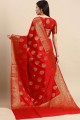 Designer Weaving Jacquard saree in Red Silk 