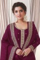 Georgette Eid Palazzo Suit in Burgundy with Embroidered