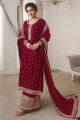 Georgette Eid Palazzo Suit with Embroidered in Maroon