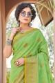 Weaving Cotton Saree in Olive