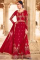Embroidered Faux georgette Eid Anarkali Suit in Red