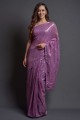 Embroidered Georgette Saree in Purple with Blouse