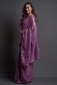 Embroidered Georgette Saree in Purple with Blouse