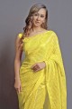 Embroidered Georgette Yellow Saree with Blouse