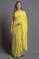 Embroidered Georgette Yellow Saree with Blouse
