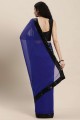 Royal blue Saree with Embroidered,lace Georgette