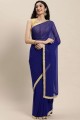 Blue Saree with Lace,stone with moti Georgette
