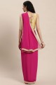 Fuchsia pink Saree in Georgette with Lace,stone with moti